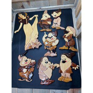 RARE Vintage Disney Snow White & Seven Dwarfs Wooden Nursery Wall Hanging Set